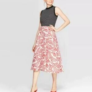 Who What Wear Linen Blend Leaf Print Skirt size 8